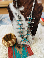 Old Pawn Handcrafted Turquoise & Sterling Silver Squash Blossom Necklace