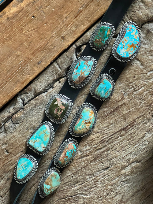 Stunning Handcrafted Sterling Silver and Royston Turquoise Concho Belts by Mary Ann Spencer: Six To Choose From!