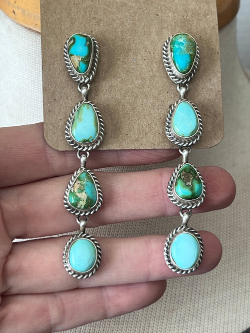 Intricate Handcrafted Sterling Silver and Sonoran Mountain Turquoise Bib Style Necklace with Earrings, Signed T. Smith