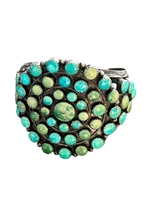 Vintage Navajo Sterling Silver and Fox Turquoise Cluster Cuff