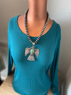 Kimari Somers Hand Stamped Sterling Silver & Kingman Turquoise Thunderbird Pendant 6