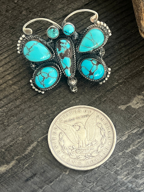 Apache Sterling Silver and Egyptian Turquoise Butterfly Ring by Rosella Paxson, Size 9
