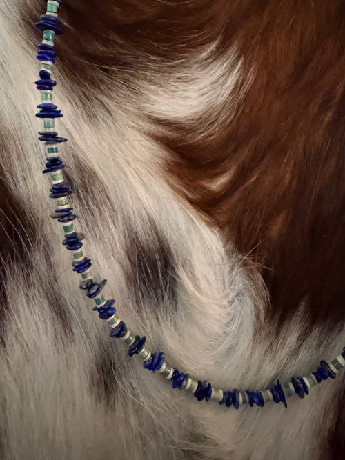 Handcrafted Lapis & Heishi Shell 16” Beaded Necklace