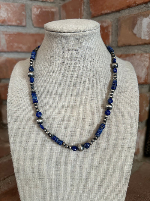 Handmade Sterling Silver & Lapis Beaded Necklace