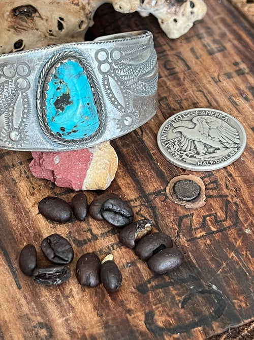 Hand Forged Old Pawn Sterling Silver Ingot Cuff Bracelet w/ Turquoise by Santa Fe Artist, Buffalo: The Spurs