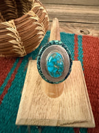 Old Pawn Handcrafted Turquoise & Sterling Silver Ring Size 5.25