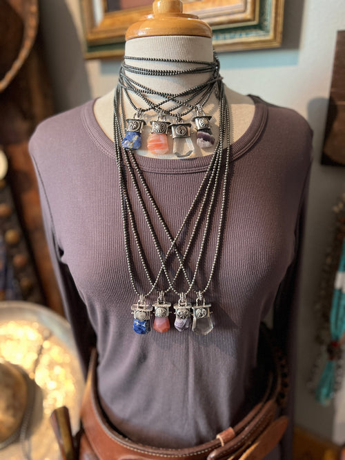 Tularosa Sterling Silver Gem Collector 30” + 2” Beaded Necklace w/ Red Botswana Agate