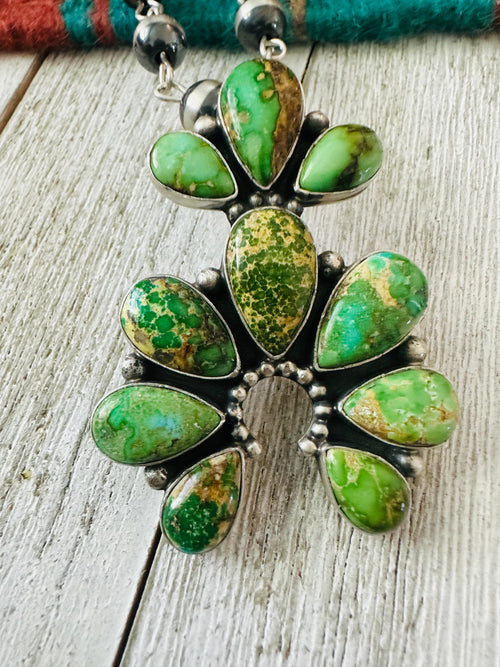 Navajo Sterling Silver & Sonoran Gold Turquoise Beaded Naja Necklace Signed