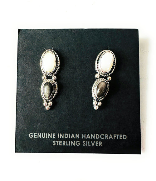 Navajo Sterling Silver, Pearl & Hematite Post Earrings