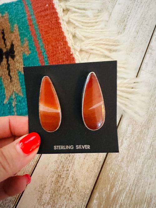 Navajo Jasper Sterling Silver Post Earrings Signed