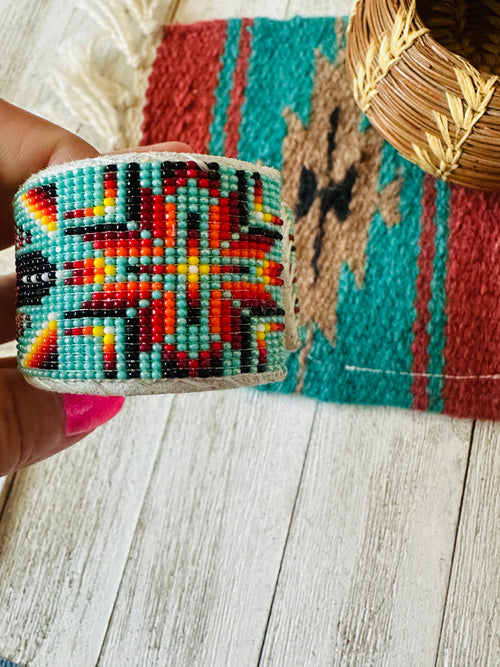 Navajo Made Beaded Leather Bracelet