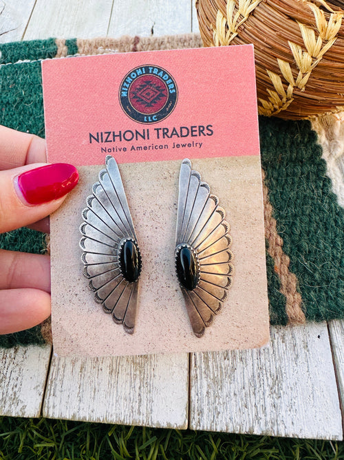 Handcrafted Old Pawn Sterling Silver & Onyx Post Earrings