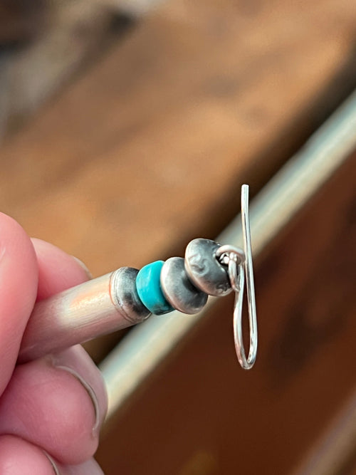 Handcrafted Sterling Silver and Turquoise Beaded Dangle Earrings by Crystal Haley