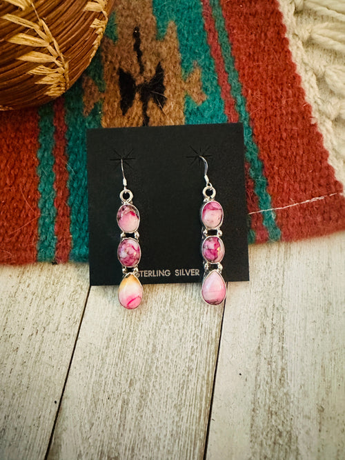 Navajo Sterling Silver & Pink Mojave Dangle Earrings