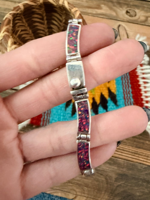 Handcrafted Old Pawn Sterling Silver & Opal Link Bracelet