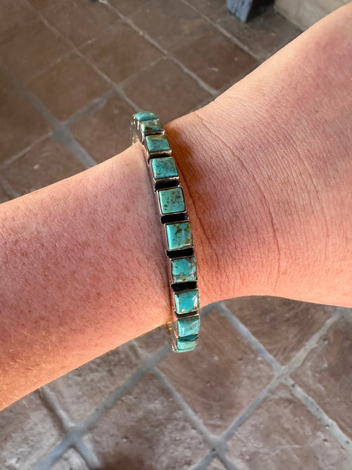 Handmade Turquoise & Sterling Silver Custom Bangles Size 8 Signed Nizhoni