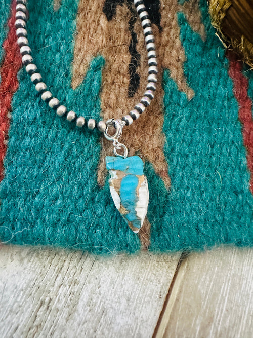 Navajo Hand Carved Blue Mojave Arrowhead Charm
