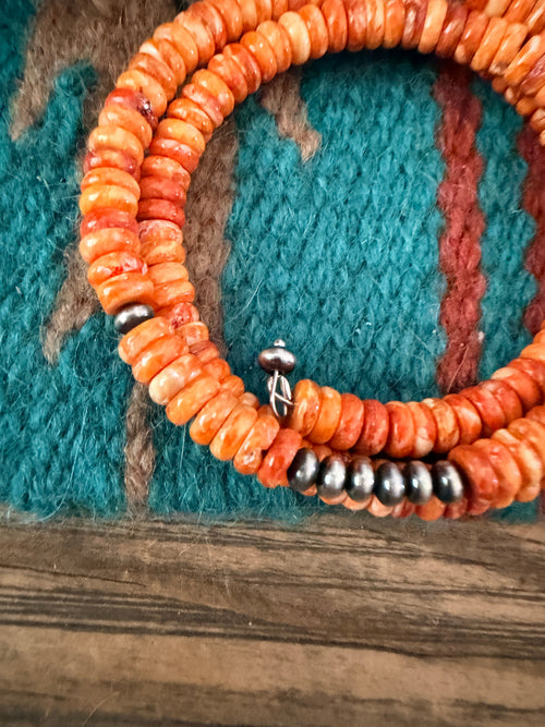 Handcrafted Spiny Oyster & Sterling Silver Beaded Wrap Bracelet