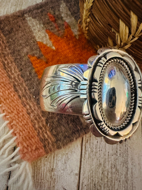 Old Pawn Navajo Hand Stamped Sterling Silver Cuff Bracelet by Wes Craig