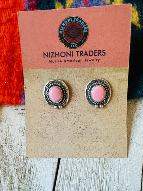 Navajo Sterling Silver & Queen Pink Conch Stud Earrings