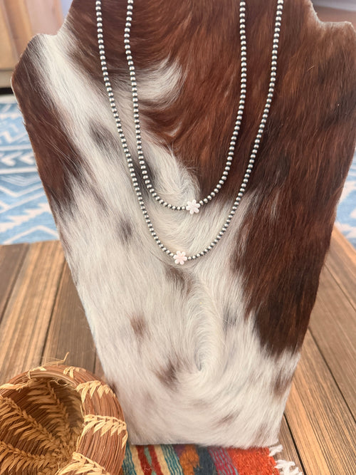 Handcrafted Shell and Sterling Silver Pearl Flower Beaded Necklace