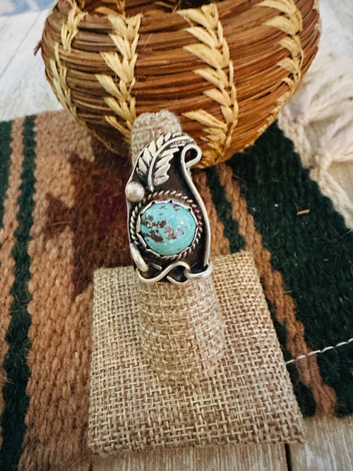 Old Pawn Handcrafted Turquoise & Sterling Silver Ring Size 6