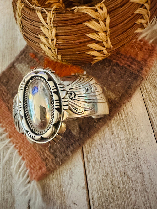 Old Pawn Navajo Hand Stamped Sterling Silver Cuff Bracelet by Wes Craig