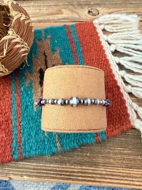 Handcrafted Purple Spiny Oyster & Sterling Silver Pearl Beaded Bracelet