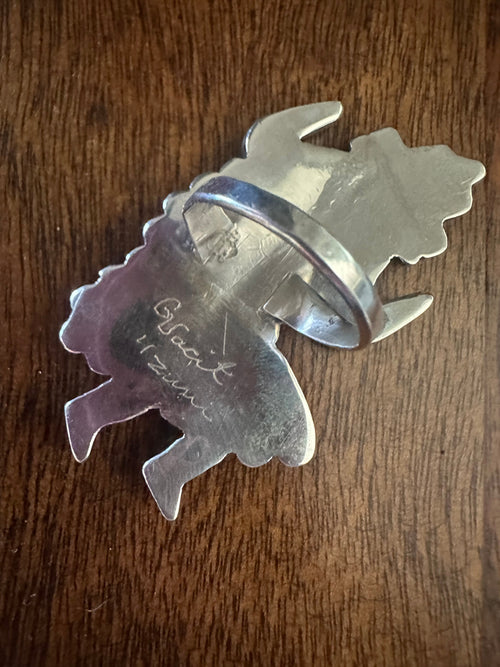 Old Pawn Zuni Sterling Silver and Multi Stone Kachina Ring Size 10