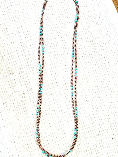 Handmade Copper & Turquoise  60” Beaded Necklace