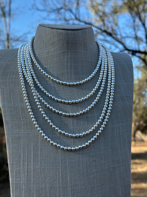Sterling Silver Elegant Navajo Pearl Style Beaded Necklace 5mm