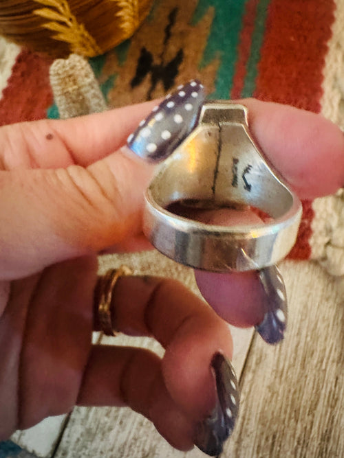 Old Pawn Handcrafted Multi Stone & Sterling Silver Inlay Ring Size 10