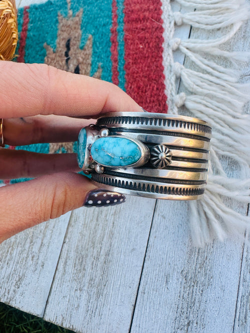 Handcrafted Old Pawn Sterling Silver & Turquoise Cuff Bracelet