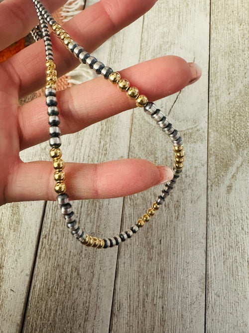 Navajo Sterling Silver & Gold Beaded Necklace