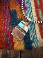 Old Pawn Handcrafted Multi Stone & Sterling Silver Inlay Pendant