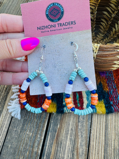 Handcrafted Multi Stone & Sterling Silver Beaded Dangle Hoop Earrings