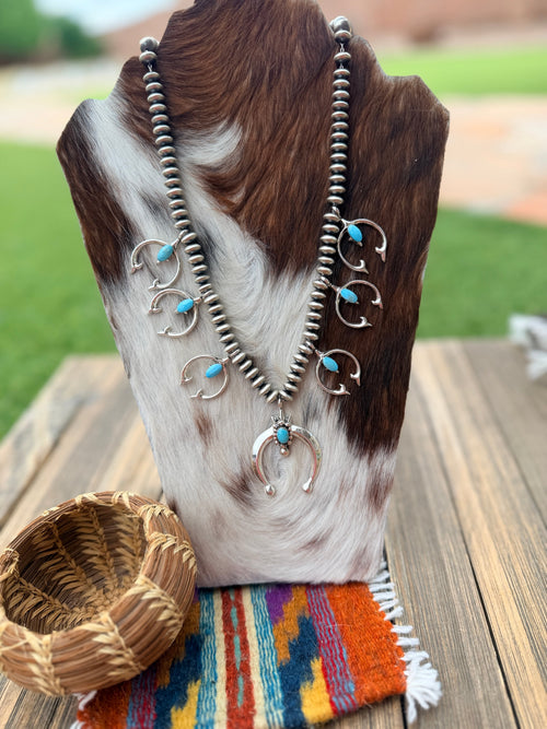 Handcrafted Turquoise & Sterling Silver Beaded Naja Necklace