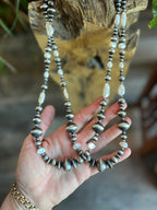Navajo Sterling Silver and Freshwater Pearl Handmade Beaded Necklace by Rose Martin, 26 Inches