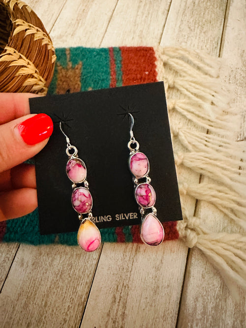 Navajo Sterling Silver & Pink Mojave Dangle Earrings