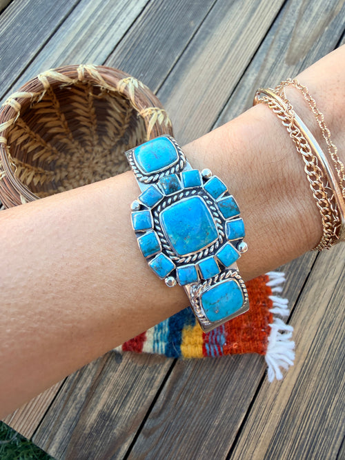 Handcrafted Old Pawn Sterling Silver & Turquoise Cuff Bracelet
