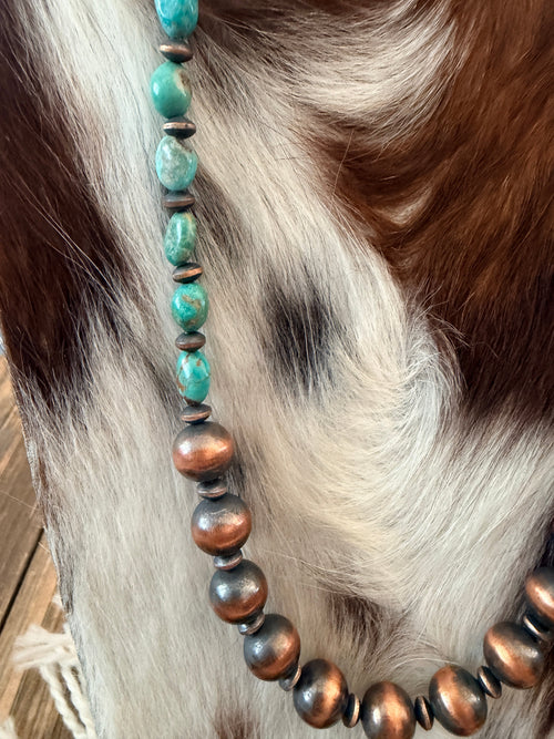 Handcrafted Turquoise & Copper 20” Beaded Necklace
