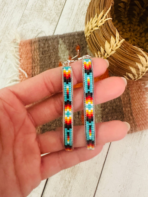 Navajo Handmade Multicolor Beaded Dangle Earrings