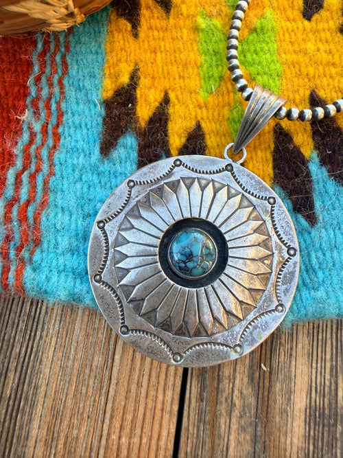 Old Pawn Handcrafted Turquoise and Sterling Silver Pendant