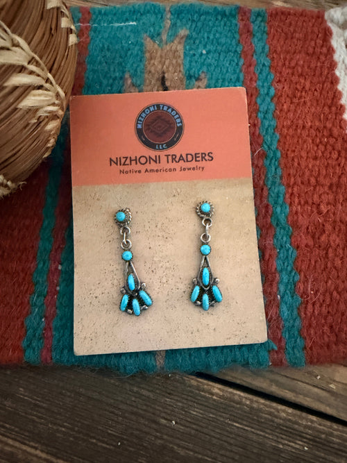 Handcrafted Old Pawn Sterling Silver & Turquoise Dangle Earrings