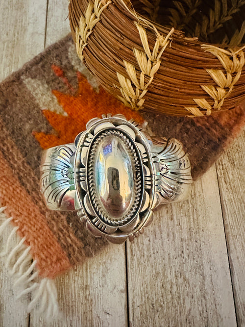 Old Pawn Navajo Hand Stamped Sterling Silver Cuff Bracelet by Wes Craig