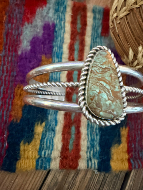 Handcrafted Old Pawn Sterling Silver & Royston Turquoise Cuff Bracelet
