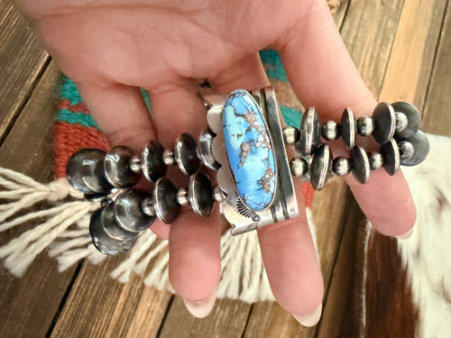 Handcrafted Turquoise & Sterling Silver Beaded Double Sided Jacla Necklace