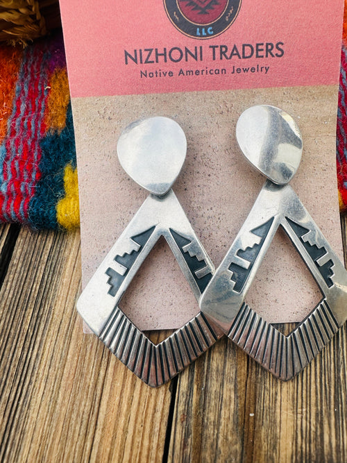 Handcrafted Old Pawn Sterling Silver Dangle Earrings