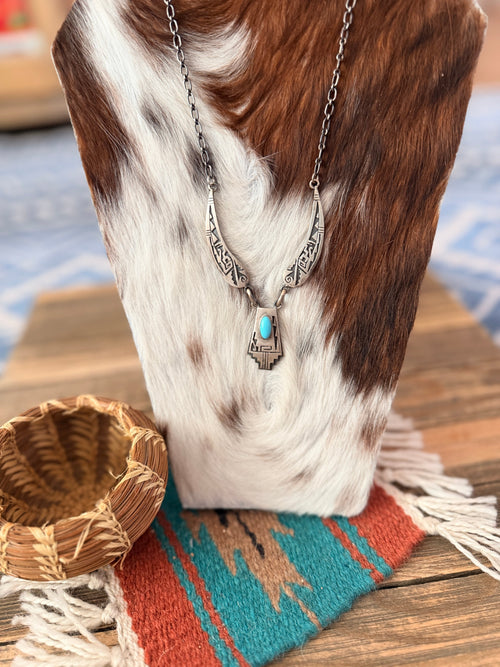 Old Pawn Handcrafted Sterling Silver and Turquoise Necklace