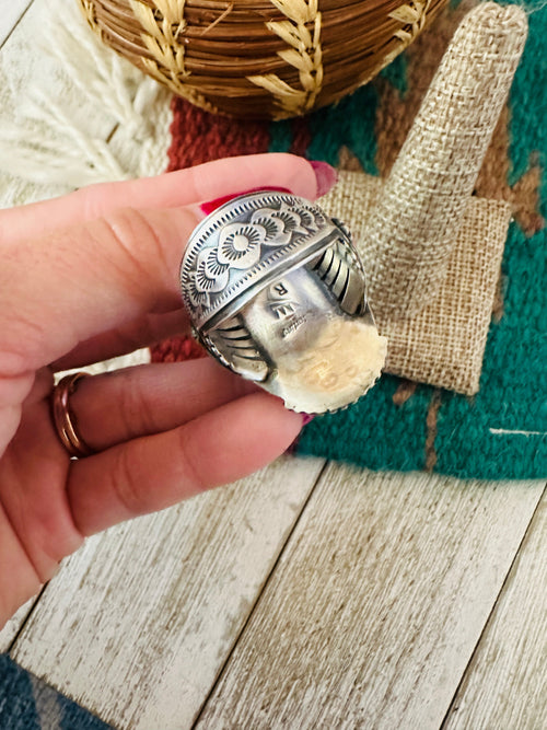 Old Pawn Handcrafted Turquoise & Sterling Silver Ring Size 12